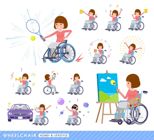 Set Women Wheelchair Hobbies Lifestyle Vector Art Easy Edit — стоковый вектор