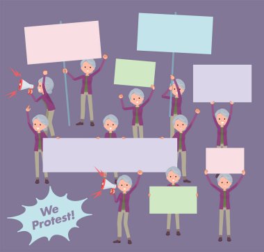 Bir grup yaşlı kadın protesto ediyor. Vektör sanatını düzenlemek çok kolay..