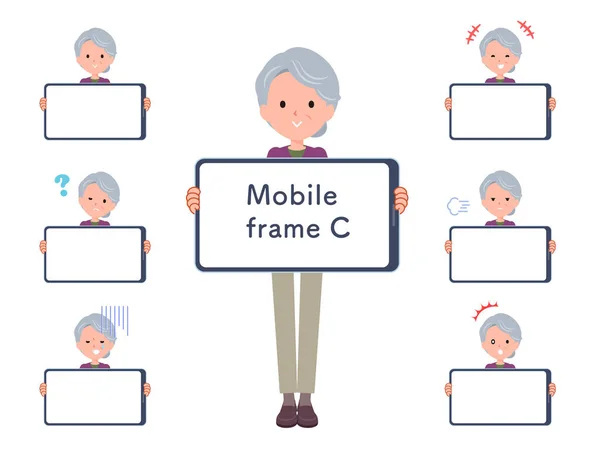 Een Set Van Senior Vrouwen Smartphone Screen Type Het Vector — Stockvector