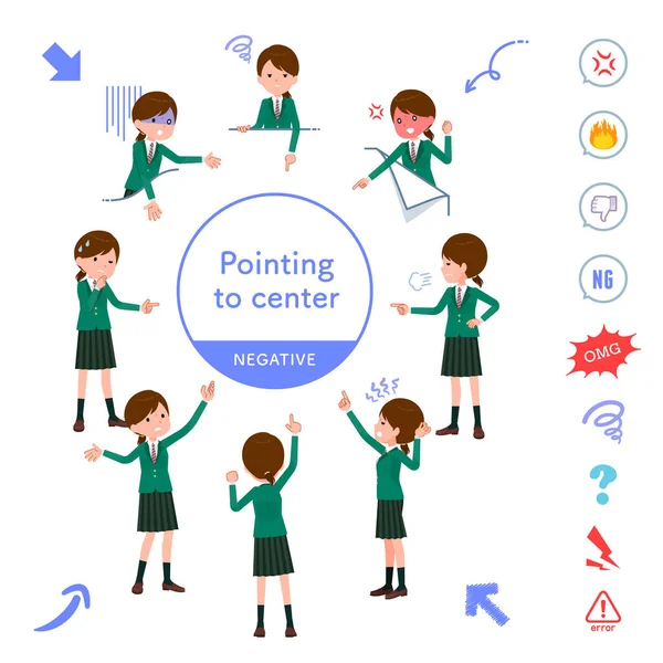 Conjunto Colegiala Apuntando Diferentes Direcciones Expresión Negativa Arte Vectorial Tan — Archivo Imágenes Vectoriales