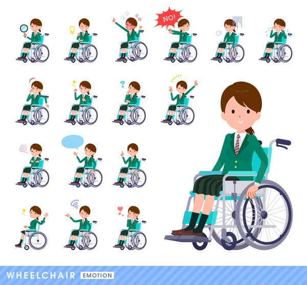 Set Schoolgirl Wheelchair Depicts Emotions Laughter Anger Trouble Vector Art — стоковый вектор