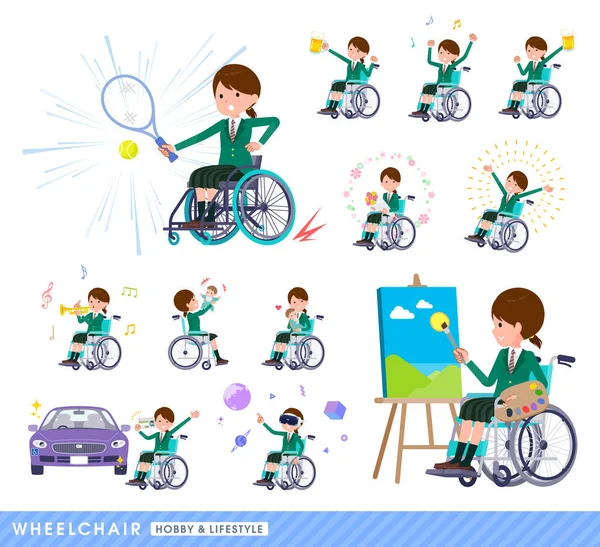 車椅子の女子高生のセット趣味やライフスタイルについて編集しやすいベクトルアート — ストックベクタ