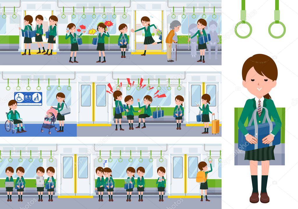 A set of schoolgirl on the train.It's vector art so easy to edit.