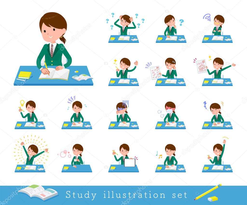 A set of schoolgirl on study.It's vector art so easy to edit.