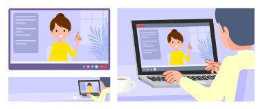 Bir grup kadın görüntülü konuşma yapıyor. Vektör sanatını düzenlemek çok kolay..