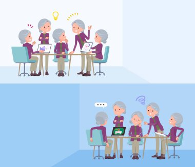 Bir grup yaşlı kadın intraserebral toplantı yapıyor. Vektör sanatını düzenlemek çok kolay..