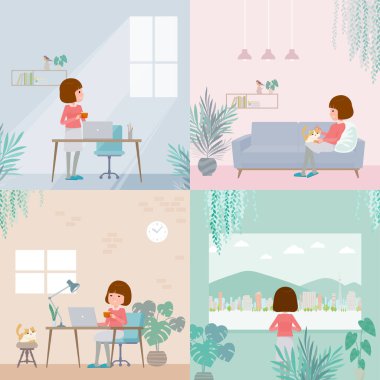 Odada dinlenen bir grup kadın. Vektör sanatını düzenlemek çok kolay..