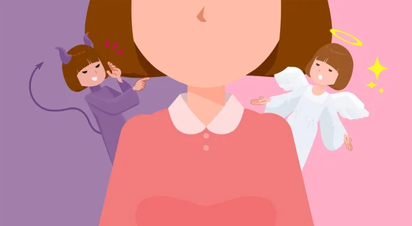 Conjunto Mujeres Luchando Entre Ángel Diablo Arte Vectorial Tan Fácil — Vector de stock