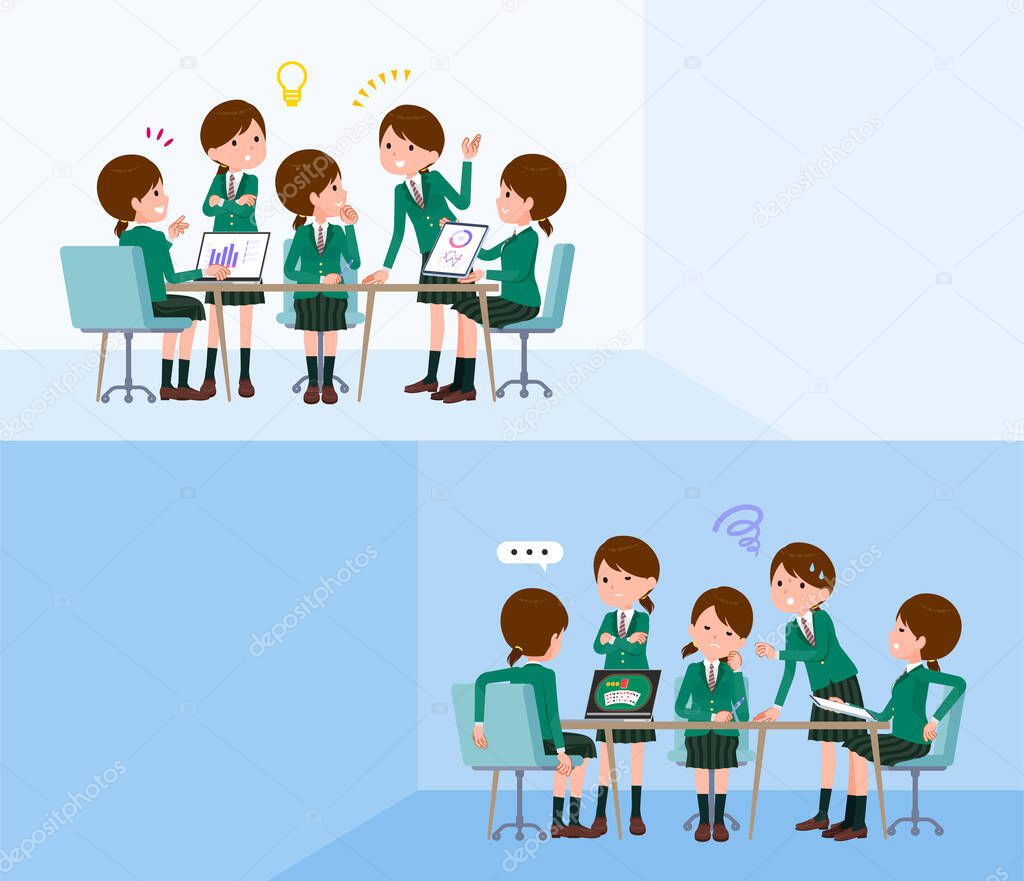 A set of schoolgirl having an intracerebral meeting.It's vector art so easy to edit.
