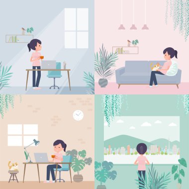 Bir grup tıbbi personel odada dinleniyor. Vektör sanatını düzenlemek çok kolay..