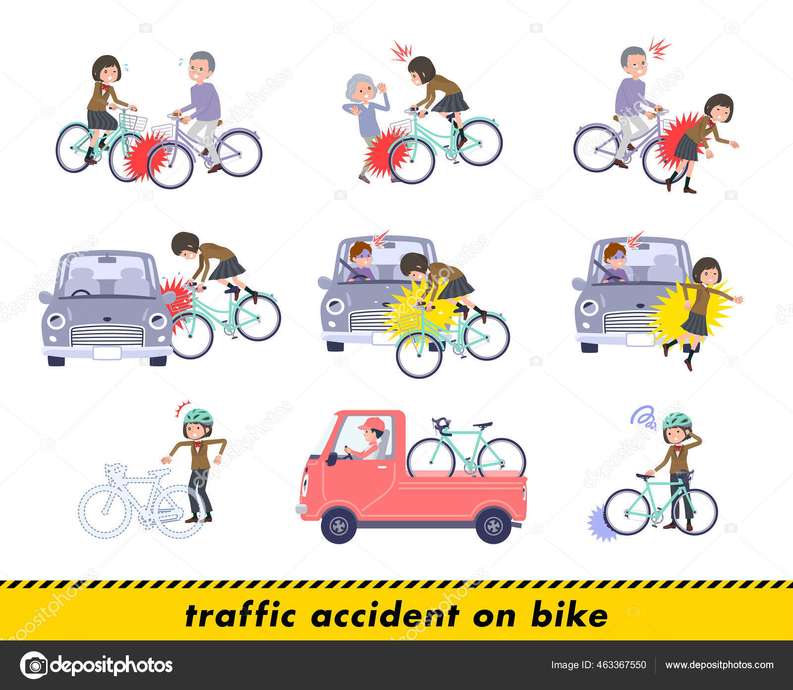 Set Schoolgirl Bicycle Accident It's Vector Art Easy Edit Stock Vector Image by ©seijiroooooooooo #463367550 Set Schoolgirl Bicycle Accident It's Vector Art Easy Edit Stock Vector Image by ©seijiroooooooooo #463367550