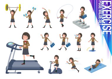 Spor ve egzersiz yapan bir grup liseli kız. Yönlendirici sanatı düzenlemek çok kolay..