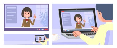 Bir grup liseli kız görüntülü konuşma yapıyor. Vektör sanatını düzenlemek çok kolay..