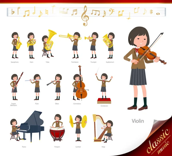 Set School Girl Classical Music Performance 很容易编辑的矢量艺术It Vector Art Easy — 图库矢量图片