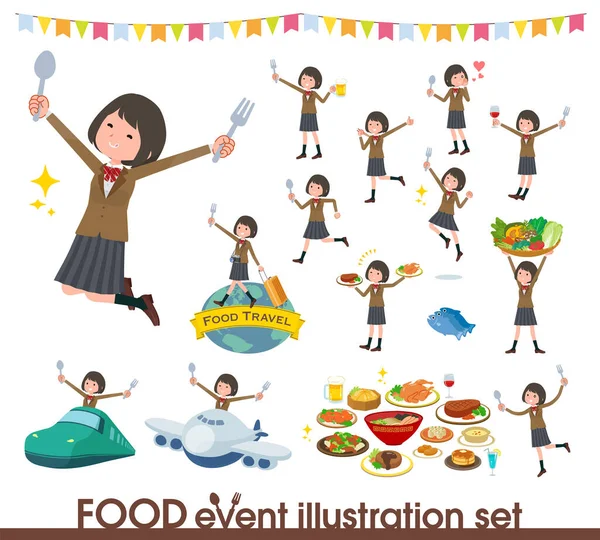 Set School Girl Food Event Vector Art Easy Edit — 图库矢量图片