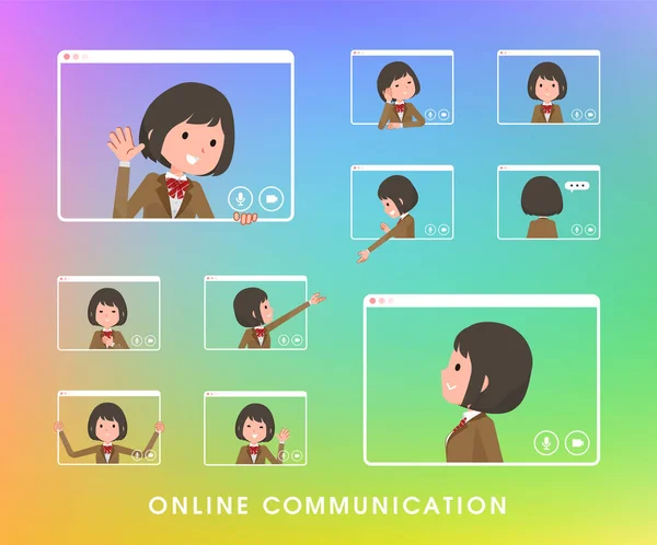 Set Schoolgirl Communicating Online Vector Art Easy Edit — Stock Vector