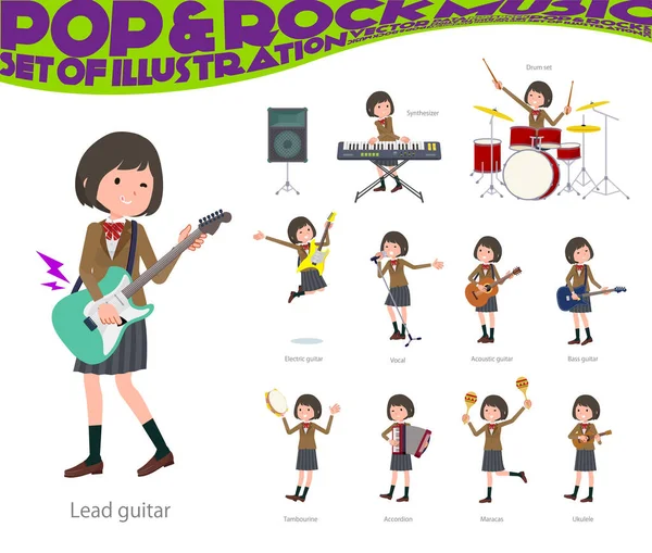 Rock Roll Çalan Bir Grup Liseli Kız Yönlendirmesi Çok Kolay — Stok Vektör