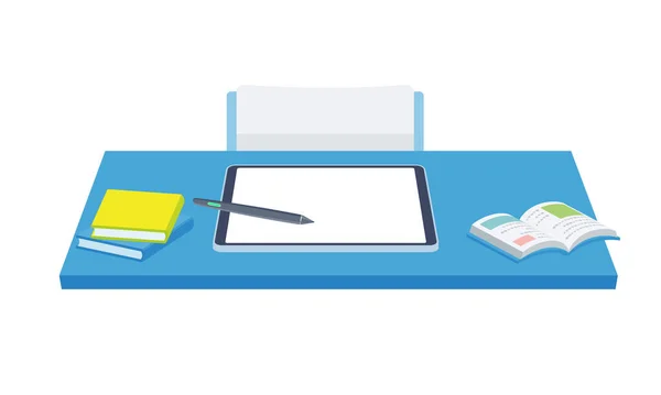 Study Desk Tablet Vector Illustration Easy Edit — Stock Vector