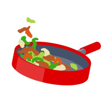 Kızartma panosunda sebze kızartma. Düzenlemesi kolay vektör illüstrasyonu..