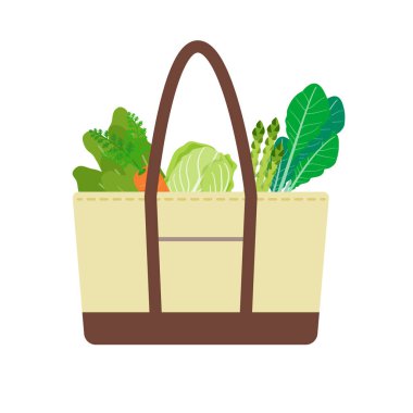 Sebzeli alışveriş torbası. Düzenlemesi kolay vektör illüstrasyonu.