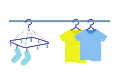 Kurutulmuş çoraplar ve gömlekler. Düzenlemesi kolay vektör illüstrasyonu..