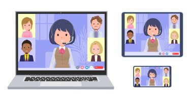 Geliri olan bir grup iş kadını internet üzerinden toplantı yapıyor.