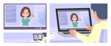 Tunik giymiş bir grup orta yaşlı kadın görüntülü konuşma yapıyor. Vektör sanatını düzenlemek çok kolay..