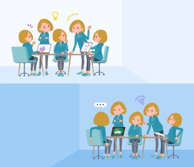 Bir grup kapüşonlu kadın intraserebral toplantı yapıyor. Vektör sanatını düzenlemek çok kolay..