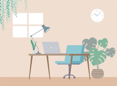 Çalışma odası. Düzenlemesi kolay vektör illüstrasyonu.