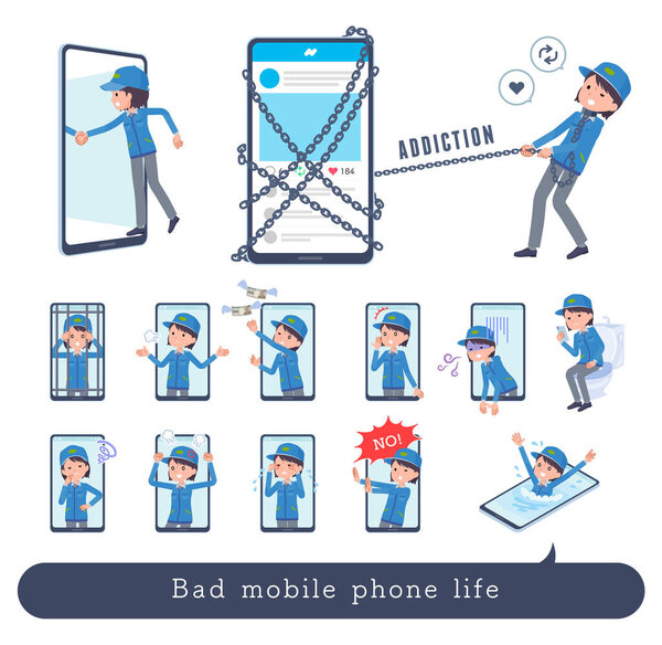 Набор рожениц, борющихся с мобильными и SNS.Это векторное искусство так легко редактировать.