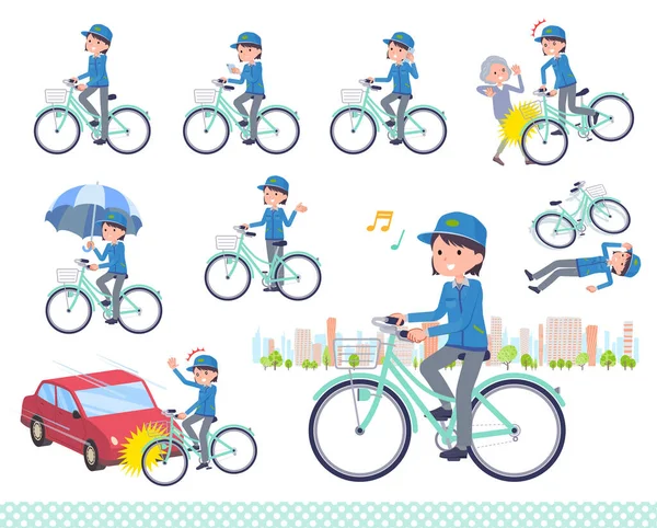 Set Delivery Woman Riding City Cycle Vector Art Easy Edit — Stock Vector