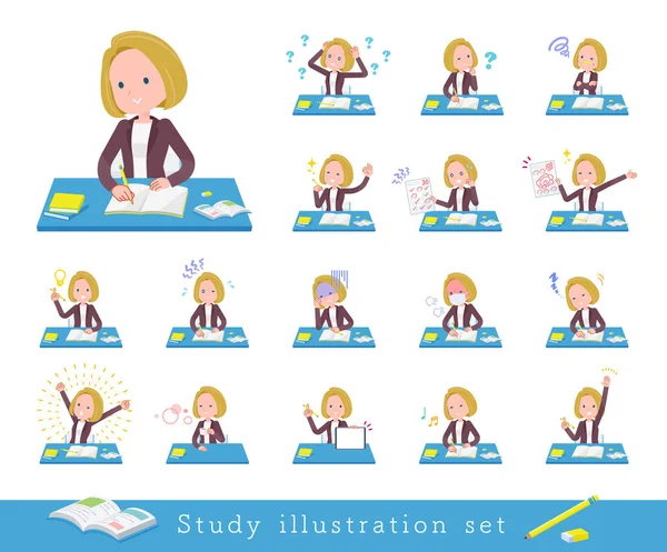 Set Blond Hair Business Women Study Vector Art Easy Edit — Stock Vector