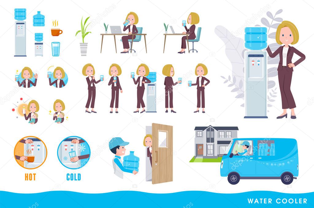 A set of blond hair business women and water cooler.It's vector art so easy to edit.