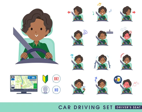 Conjunto Mujeres Negocios Negras Conduciendo Coche Asiento Conducción Arte Vectorial — Archivo Imágenes Vectoriales