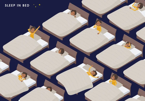 一组黑人女商人摆出睡在床上的姿势 这是很容易编辑的矢量艺术 — 图库矢量图片