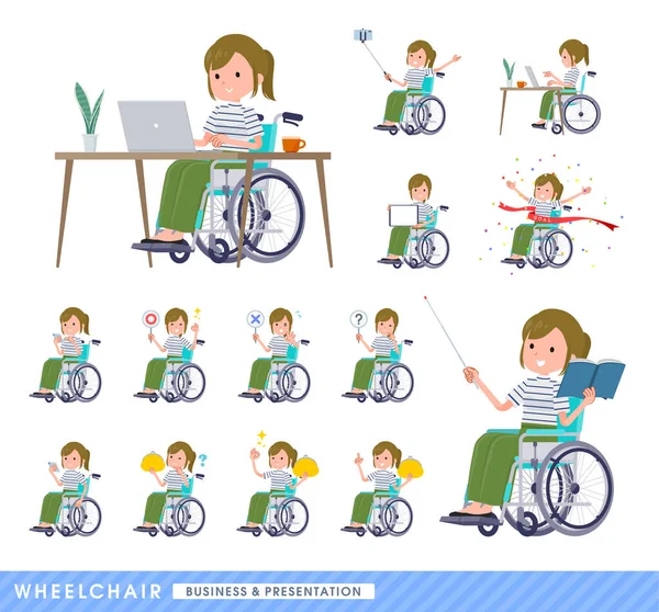 Sada Ležérní Módní Ženy Invalidním Vozíku Obchodu Prezentacích Vektorové Umění — Stockový vektor