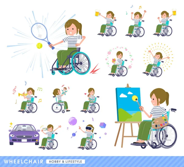 Sada Ležérní Módní Ženy Invalidním Vozíku Koníčcích Životním Stylu Vektorové — Stockový vektor