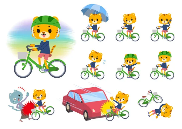 Set Tiger Boy Riding City Cycle Vector Art Easy Edit — Stock Vector