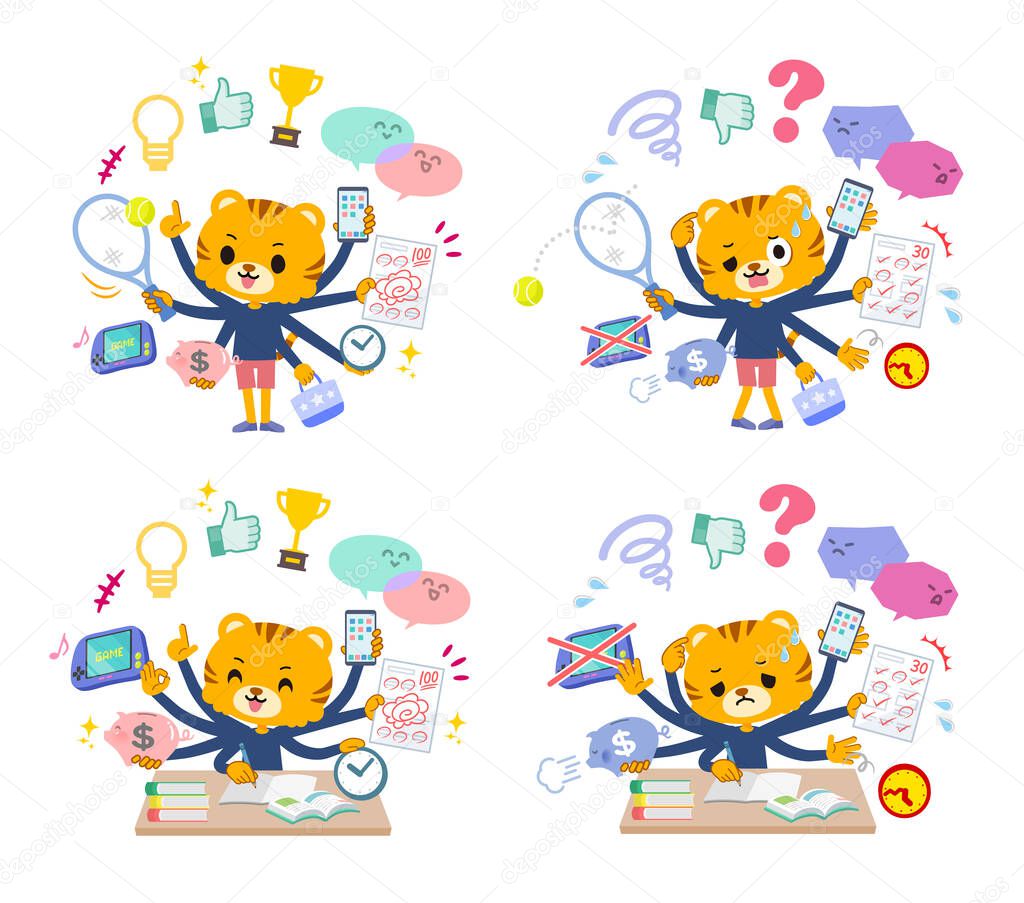 A set of Tiger boy who perform multitasking.It's vector art so it's easy to edit.