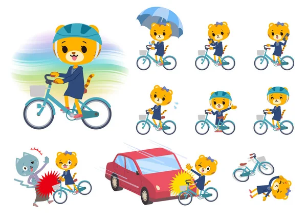 Set Tiger Girl Riding City Cycle Vector Art Easy Edit — Stock Vector