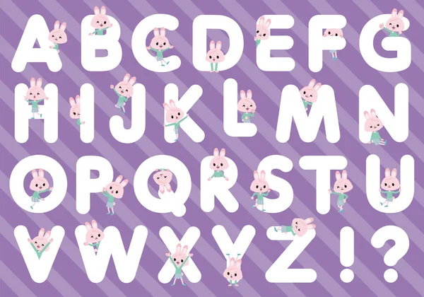 Eine Reihe Von Kaninchen Mädchen Mit Alphabet Entworfen Ist Vektorkunst — Stockvektor