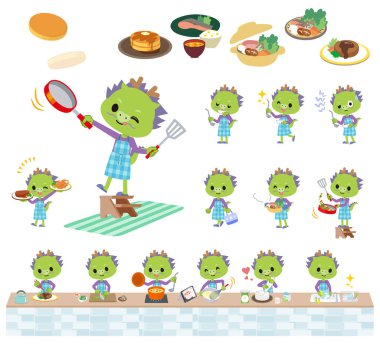 Ejderha Çocuk 'un yemek pişirme seti. Vektör sanatı olduğu için düzenlemesi kolay..