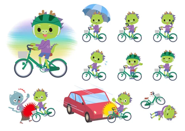 Set Dragon Boy Riding City Cycle Vector Art Easy Edit — Stock Vector