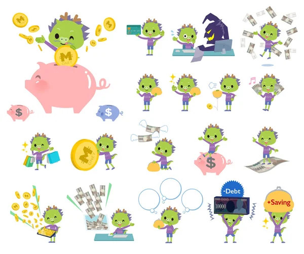 Set Dragon Boy Money Economy Vector Art Easy Edit — Stock Vector