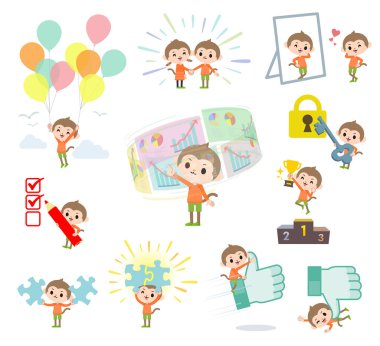 Başarı ve olumluluk üzerine bir grup maymun çocuk. Bu vektör sanatı, bu yüzden düzenlemek kolay..