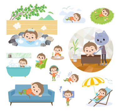 Bir grup maymun çocuk rahatlıyor. Bu vektör sanatı, yani montajlaması kolay..