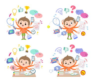 Çoklu görev yapan bir grup maymun çocuk. Vektör sanatı olduğu için düzenlemesi kolay..