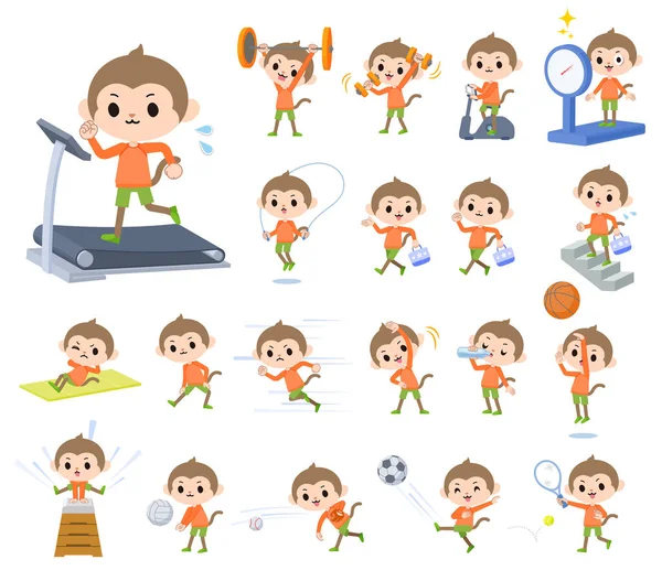 Set Monkey Boy Exercise Sport Vector Art Easy Edit — 图库矢量图片