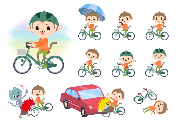 Conjunto Niño Mono Montando Una Ciudad Cycle Arte Vectorial Por — Vector de stock