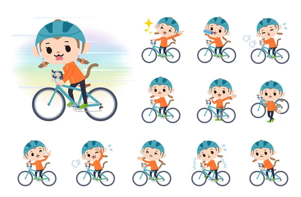 Conjunto Chica Mono Una Bicicleta Carretera Arte Vectorial Por Que — Vector de stock